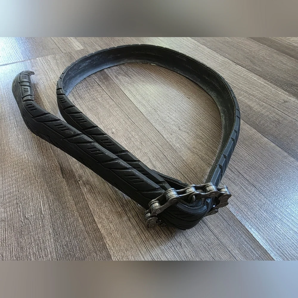 Boho Upcycled Bike Tire Belt Artist Black Rubber Grunge Punk Goth Bikercore